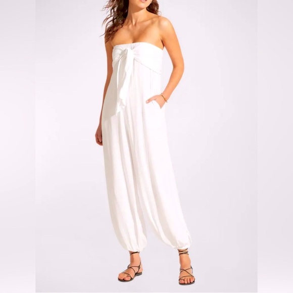 Seafolly NWOT Dunes Strapless White Jumpsuit Anthropologie SZ S Return - Picture 2 of 7